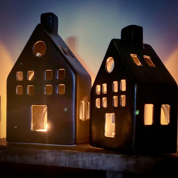 Decorative Black Ceramic Tealight Holder House Tea Light Candle