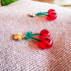 Red cherry earrings - spring jewelry - retro-style accessory - image 6