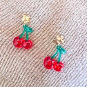 Red cherry earrings - spring jewelry - retro-style accessory - image 5