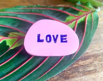 Love brooch - pink and cobalt blue - clay and resin jewelry - handmade