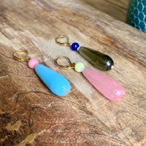 Boucles doreilles pendantes goutte en verre style rétro vintage boucles colorées bijou fait main image 8