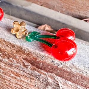 Red cherry earrings - spring jewelry - retro-style accessory - image 4