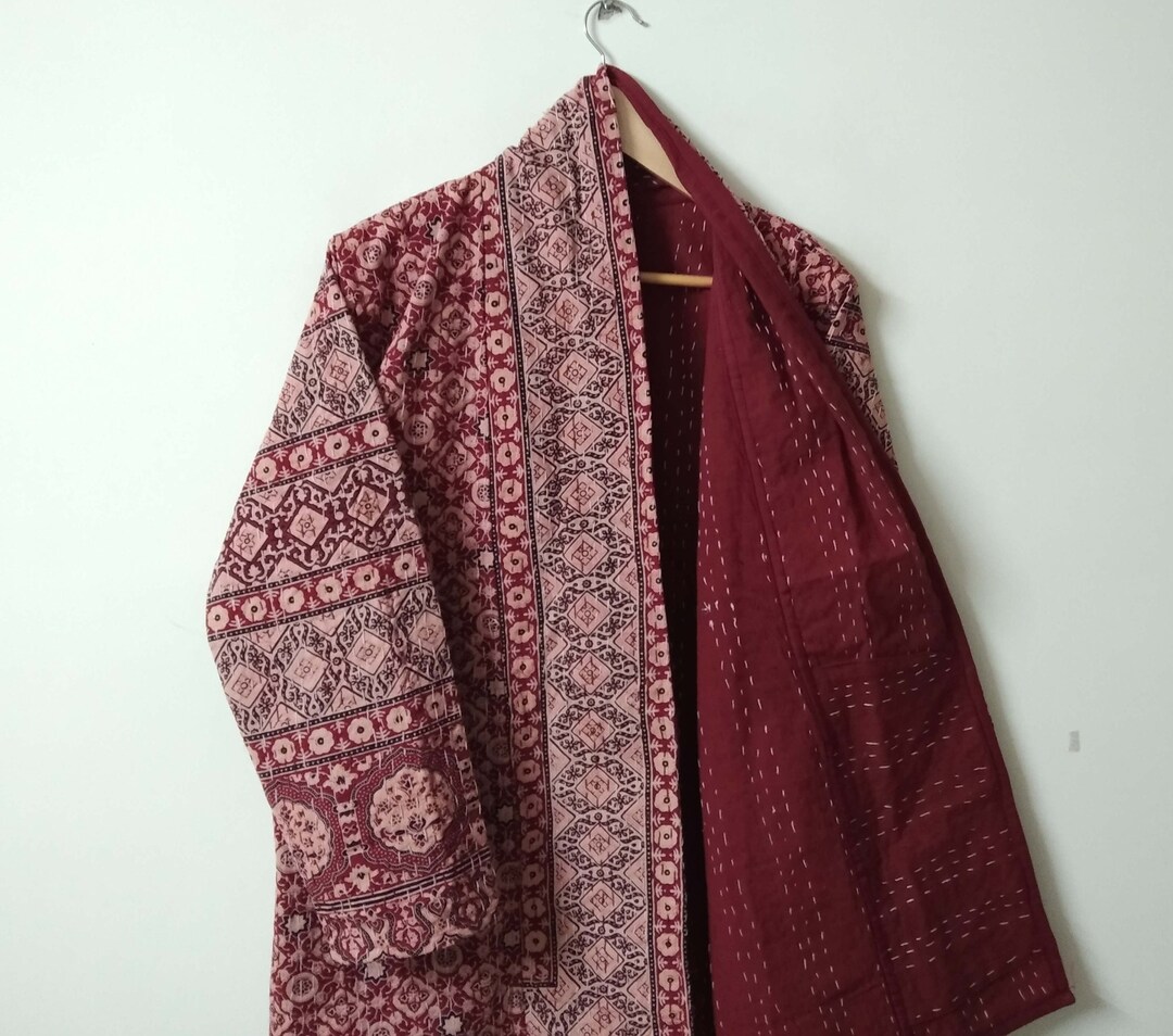 Beautiful Ajrakh Kantha Quilt Jacket Indian Fine Kantha Coat Etsy