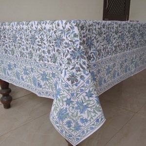 Floral Design Tablecloth, Block Print Table Cloth, Handmade Cotton Tablecloth, Kitchen Table Linen, Rectangle Table Cloth, Mother&#39;s Day Gift