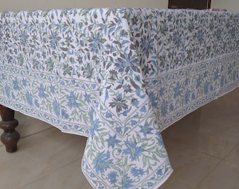 Nappe design florale, nappe à imprimé bloc, nappe en coton faite à la main, linge de table de cuisine, nappe rectangulaire, cadeau de fête des mères