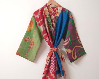 Handgemachter Vintage Kantha Kimono, Kantha Bademantel, Kantha Bademantel, Indischer Vintage Kimono, Bohemain Robe, Geschenk für Mama
