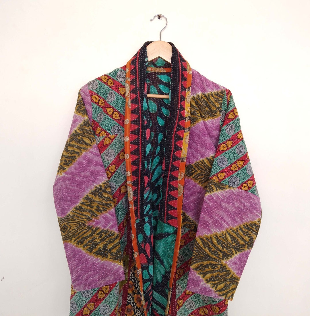 Indian Kantha Quilt Jacket Floral Fine Kantha Coat Handmade Etsy