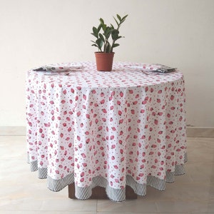 Beautiful Strawberry Design Round Tablecloth, Indian Block Print Round Table Cover, Round Table Linen, Dinning Tablecloth, Party Table Cover