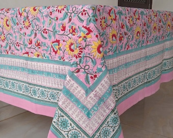 Cubierta de mesa de algodón floral, mantel de impresión de bloque indio, juego de servilletas de mantel, mantel de comedor, mantel francés, regalo de bienvenida
