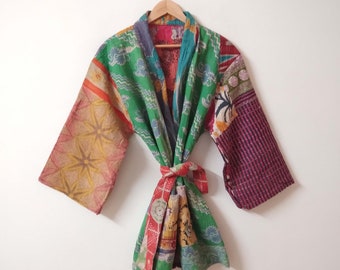 Indian Kantha Quilt Kimono, Patchwork Kantha Robe, Handmade Kantha Kimono, Kantha Bathrob, Women Wear Kimono, Dressing Grown, Winter Robes