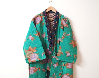 Patchwork Kantha Kimono, Weicher Kantha Kimono, Baumwoll Bademantel, DamenMantel, Schlafkleidung, Vintage Kantha Kimono Jacke