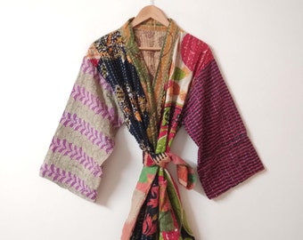 Handgemachter Vintage Kantha Kimono, Kantha Bademantel, Kantha Bademantel, Indischer Vintage Kimono, Bohemain Robe, Geschenk für Mama