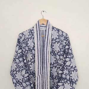 Blue Kantha Jacket, Floral Design Kantha Jacket, Handmade Kantha Jacket, Women Cotton Jacket, Winter Wear Coat, Reversible Kantha Jacket