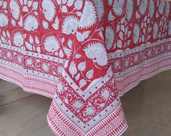 Indische Blockdruck Tischdecke, rote Blumenmuster Tischdecke, Baumwolltischdecke, Küchentischwäsche, französische Tischdecke, Geschenk für Mama