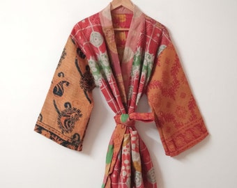 Indian Kantha Quilt Kimono, Patchwork Kantha Robe, Handmade Kantha Kimono, Kantha Bathrob, Women Wear Kimono, Dressing Grown, Winter Robes