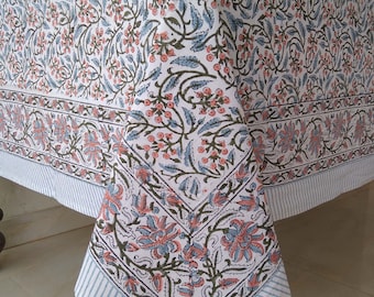Mantel con estampado de bloques indios, mantel de algodón floral, juego de servilletas, mantel de cocina, mantel rústico, regalo para casa nueva