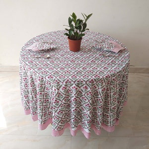 Red And Green Round Tablecloth, Block Print Round Table Cloth, Indian Round Table Linen, Party Table Cover, Circle Tablecloth, Gift For Mom