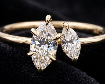 2.5 TCW Marquise Toi et Moi Ring | Double Marquise Moissanite Ring | Yellow Gold Promise Ring | Unique Minimalist Bridal Ring
