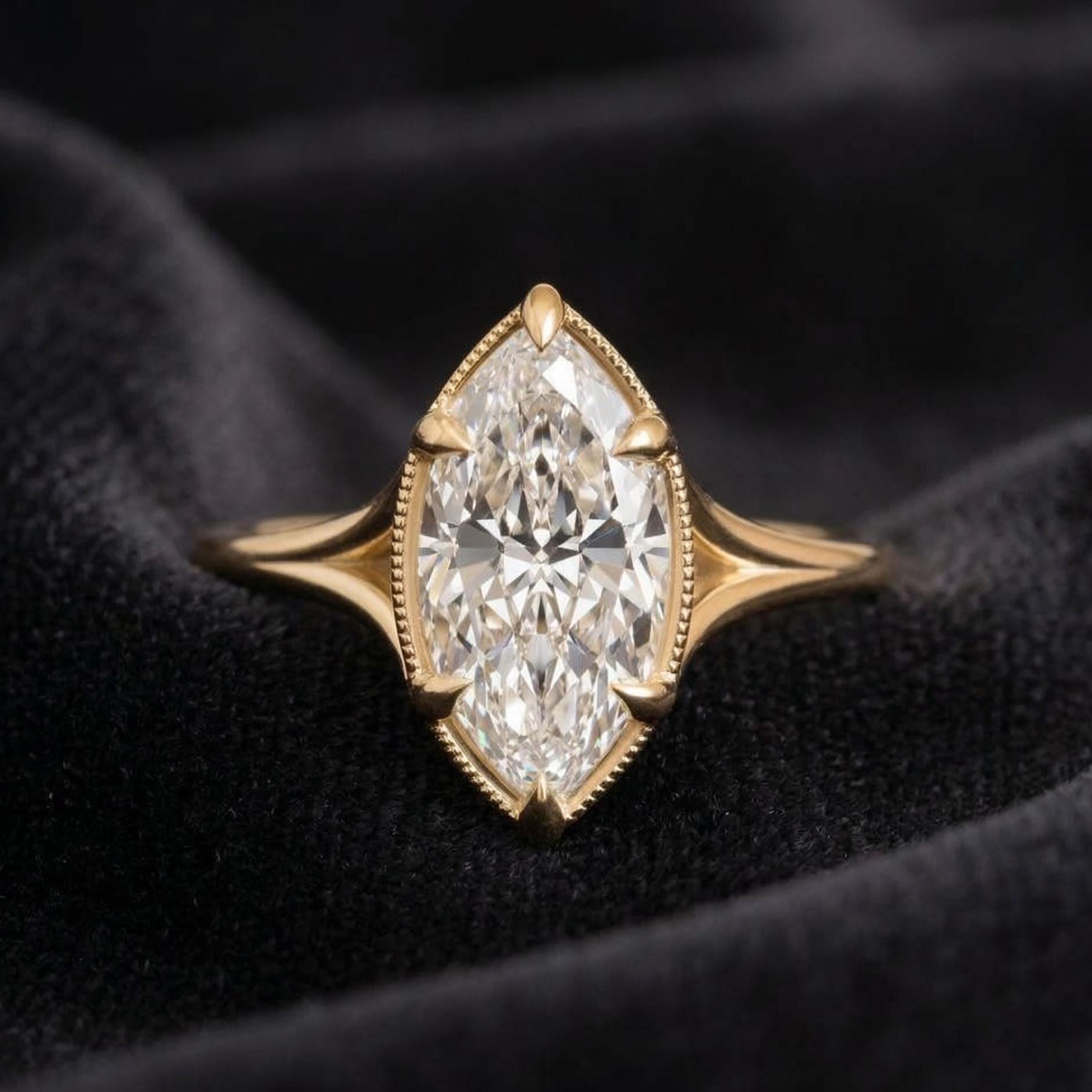 Marquise Solitaire Engagement Ring Marquise Moissanite Ring East West Diamond Ring Minimalist Gold Bridal Ring Gift for Her