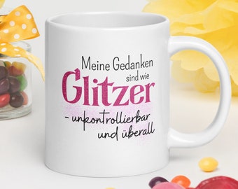 Thoughts Glitter Mug white-pink shiny