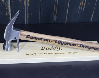 Fully Personalized Nail Hammer with Base - Father's Day custom hammer and stand