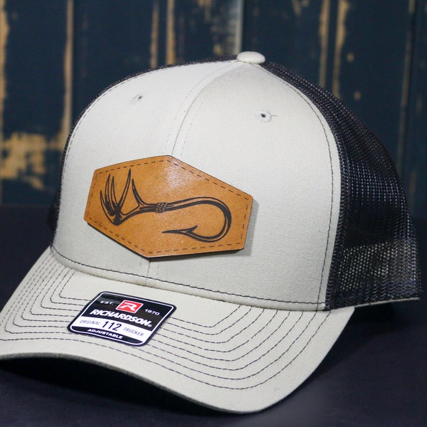 Hunting and Fishing Trucker Hat - Leather Patch Richardson Snapback