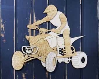 3D-väggkonst för fyrhjuling, dirt bike, man - personlig ATV-skylt