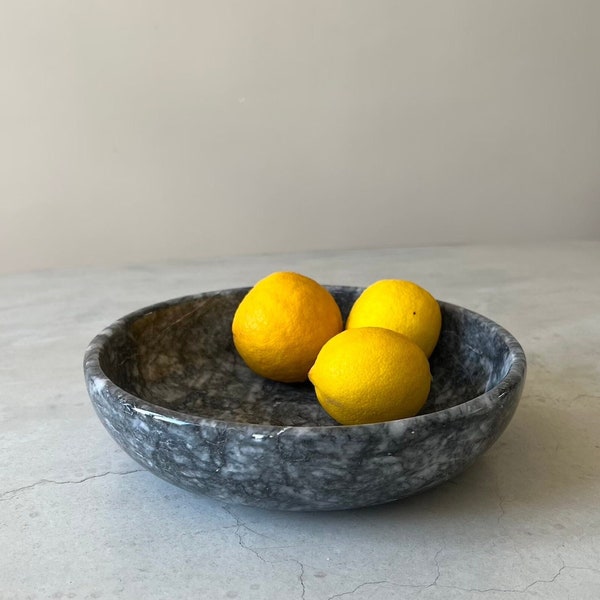 Dark Gray/Black Marble Bowl Genuine Natural Centerpiece Decorative Salad Bowl Dining Table Decor Accent Piece Perfect House Gift