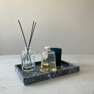 Handcrafted Dark Gray Marble Vanity Tray – Luxury Organizer for Perfume, Jewelry & Skincare