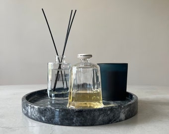 Handcrafted Round Dark/Gray Marble Vanity Tray – Luxury Perfume, Jewelry & Skincare Organizer