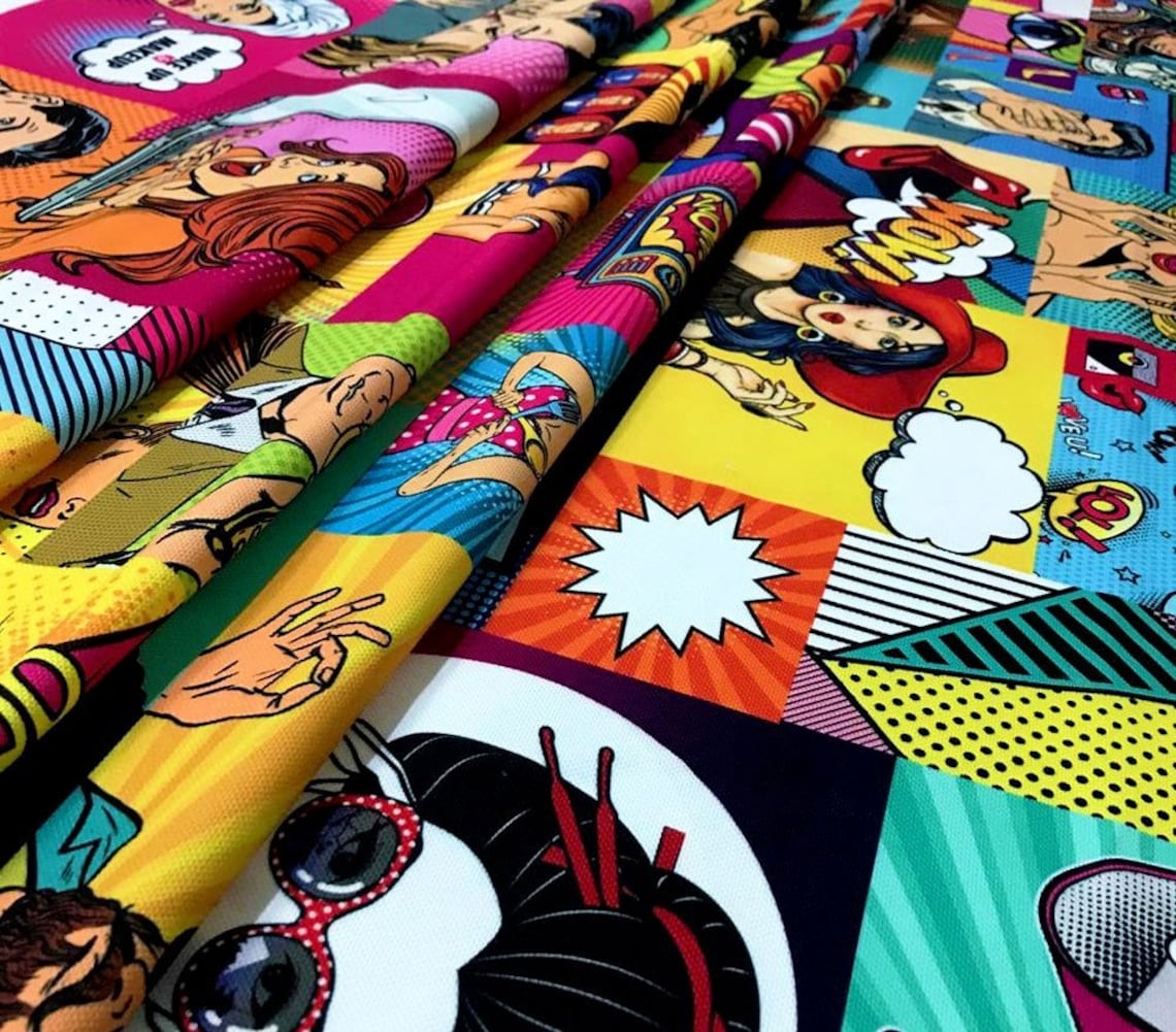Comic Book Print Fabric Pop Art Woman Man Print Upholstery Etsy