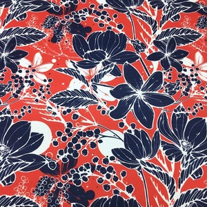 Red Navyblue Floral Upholstery Fabric, Trippy Fabric By The Yard, Vivid Color Flowers Canvas Fabric for Chair, Drapery, Tablecloth, Pillows