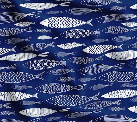 Fish Fabric, Blue Fishes Print Fabric by the Yard, Teal Fabric, Fabric for  Lake House and Beach House, Animal Patterned Upholstery Fabric, -   Canada