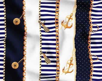 Blauwgroen nautische ankerprint, marine canvas bekledingsstof