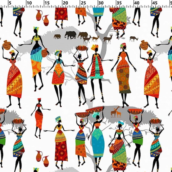 African Fabric, Native African Ladies Print Fabric By The Yard, Canvas Upholstery Fabric For Pillow Curtain Furniture Sofa and Benches Bags