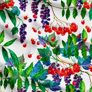 Watercolor Grape and Blueberry Print Fabric, Fruit Fabric By The Yard, Riley Blake Fabric Blueberry Honey, Canvas Quilt Upholstery Fabric