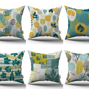 Green Yellow Leaves Pillow Covers, Abstract Art Print Cushion, Fall Pillow Covers, Throw Pillows, Couch Pillows, 16x16, 20x20 Pillow Covers