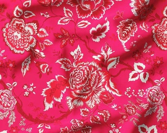 Felroze bloemen bekleding, wandtapijt in William Morris-stijl