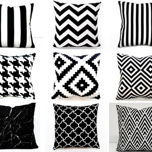 Housses de coussin géométriques noirs et blancs, Oreiller d'extérieur, Coussin d'automne, Toutes les tailles, Taie de coussin d'automne, Décoration d'automne de ferme, Oreillers de créateur