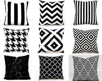 Black and White Geometric Pillow Cover, Modern Farmhouse Decor