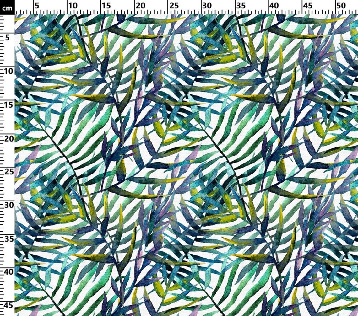 Block Print Leaves Fabric by the Yard Watercolor Palm Leaves Etsy