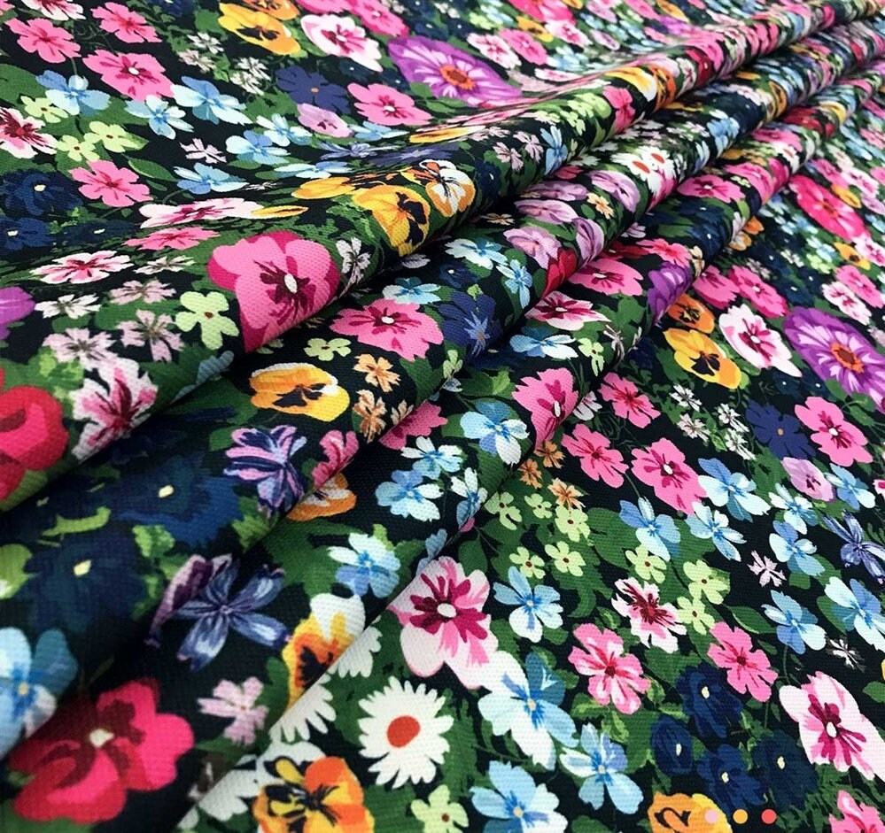 Floral Fabric by the Yard, Small Colorful Flowers Fabric, Canvas Fabric ...