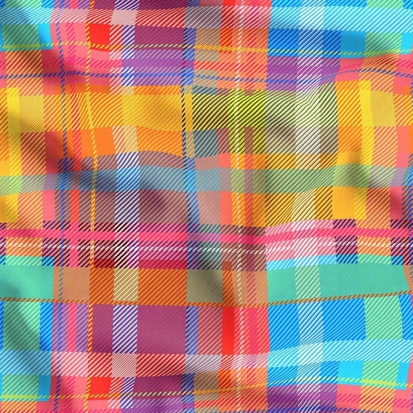 Colorful Plaid Fabric By The Yard, Buffalo Plaid Check Fabric, Pastel Tartan Upholstery Fabric, Block Print Fabric, Clearance Quilt Fabric