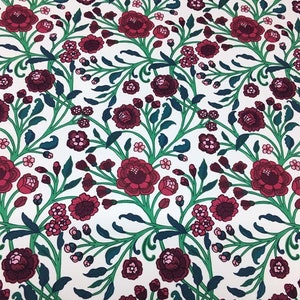 Burgundy and Sage Green Floral Fabric, Asian Tile art Design Upholstery Fabric by The Yard, Chinoiserie Floral Fabric for Drapery or Chairs