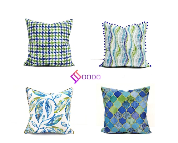 Blue Green Custom Design Pillow Cover, Modern Couch Throw, 16x16