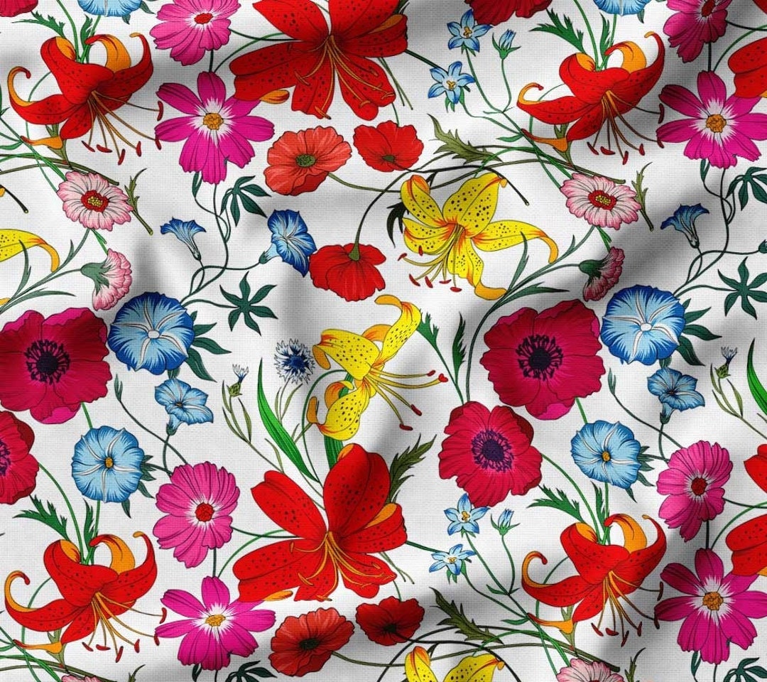 Colorful Floral Garden Fabric by the Yard, Floral Upholstery Fabric