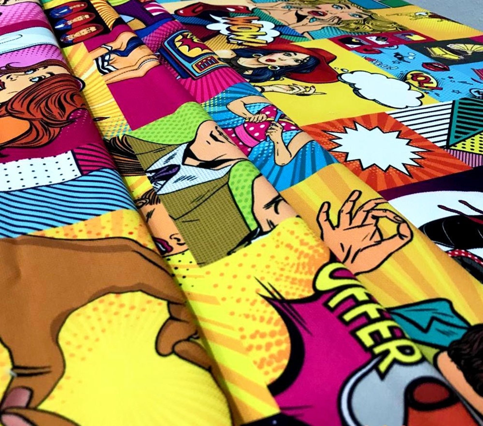Comic Book Print Fabric Pop Art Woman Man Print Upholstery Etsy