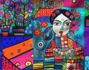 Alexander Henry-Pop Art Patchwork Fabric By The Yard, Colorful Canvas Upholstery Fabric for Chair Curtain Sofa Pillow Napkin or DIY Project