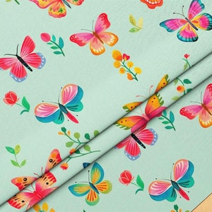 Colorful Butterfly Upholstery Fabric - Animal Print on Mint Green Fabric, Vibrant and Stylish Fabric for Furniture and Upholstery Projects