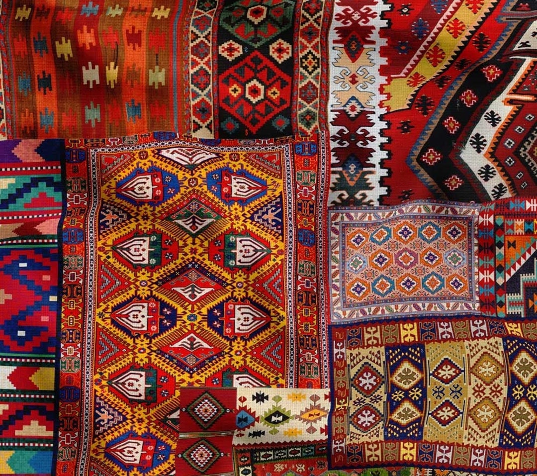 Bohemian Kilim Fabric, Patchwork Upholstery Fabric by the Yard, Boho